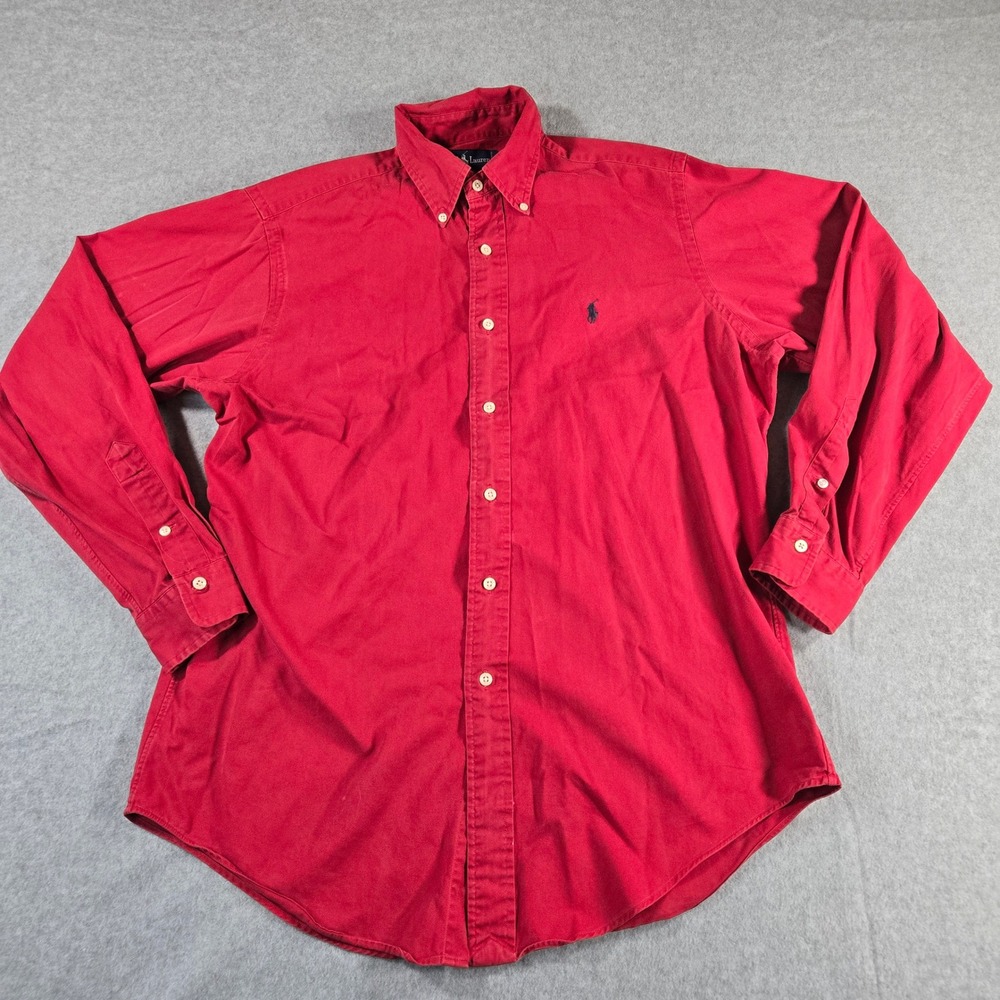 Ralph Lauren Mens Red Cotton Button Down Long Sleeve Shirt Size M Pony Logo